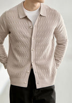 Men's Casual Polo Collar Button-Up Knit Cardigan