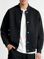 Men’s Smart Casual Stand Collar Jacket – Turquoise Accent Lightweight Coat