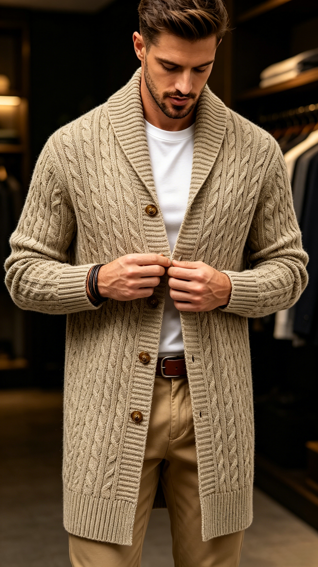 Men's Vintage Longline Knit Cardigan Sweater