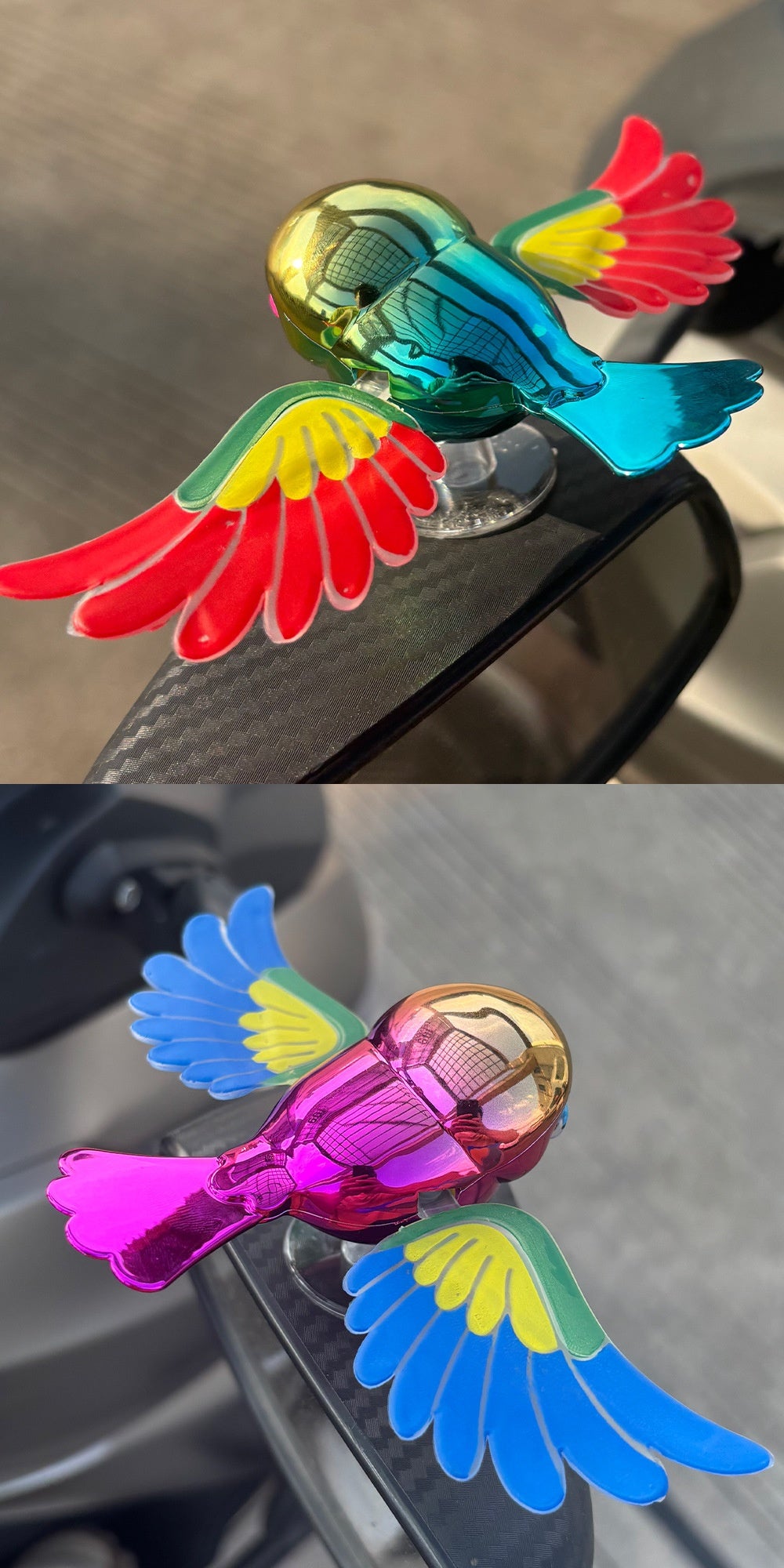 Cute Flying Companion Bird Car Ornament - Wind-Powered Flapping Wings Decoration for Dashboard, Roof, Mirror & Motorcycle