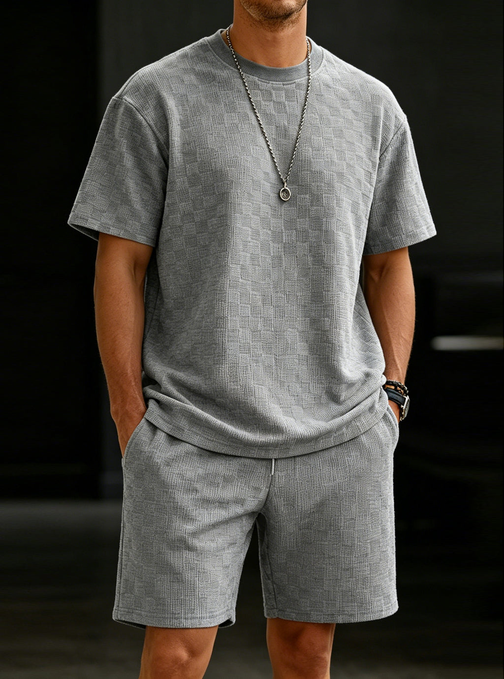 Men's Premium Checkerboard Knit Crewneck Tee & Shorts Set