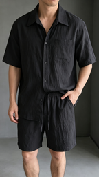 Men's Premium Linen-Look Short-Sleeve Shirt & Shorts Set