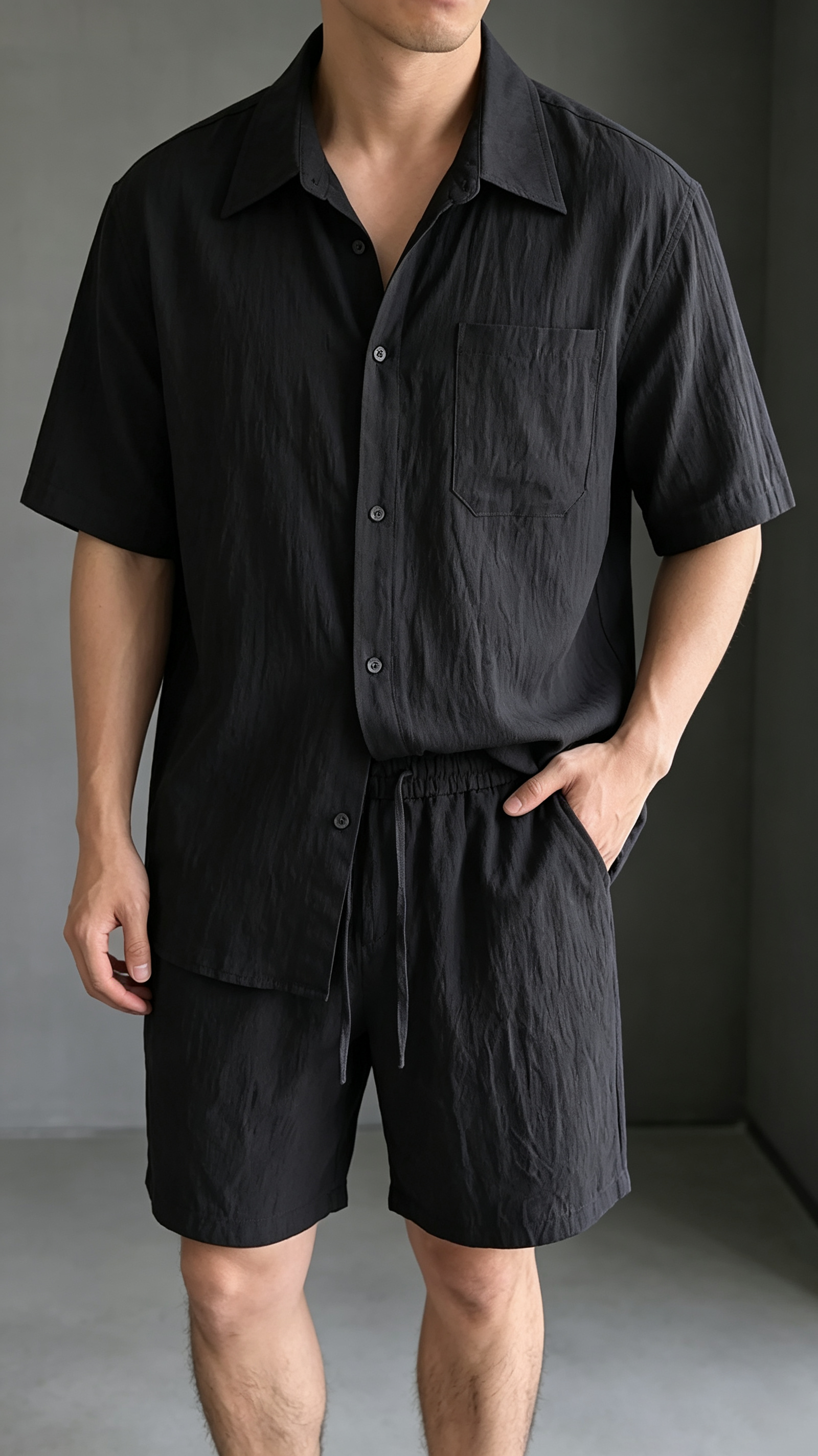 Men's Premium Linen-Look Short-Sleeve Shirt & Shorts Set