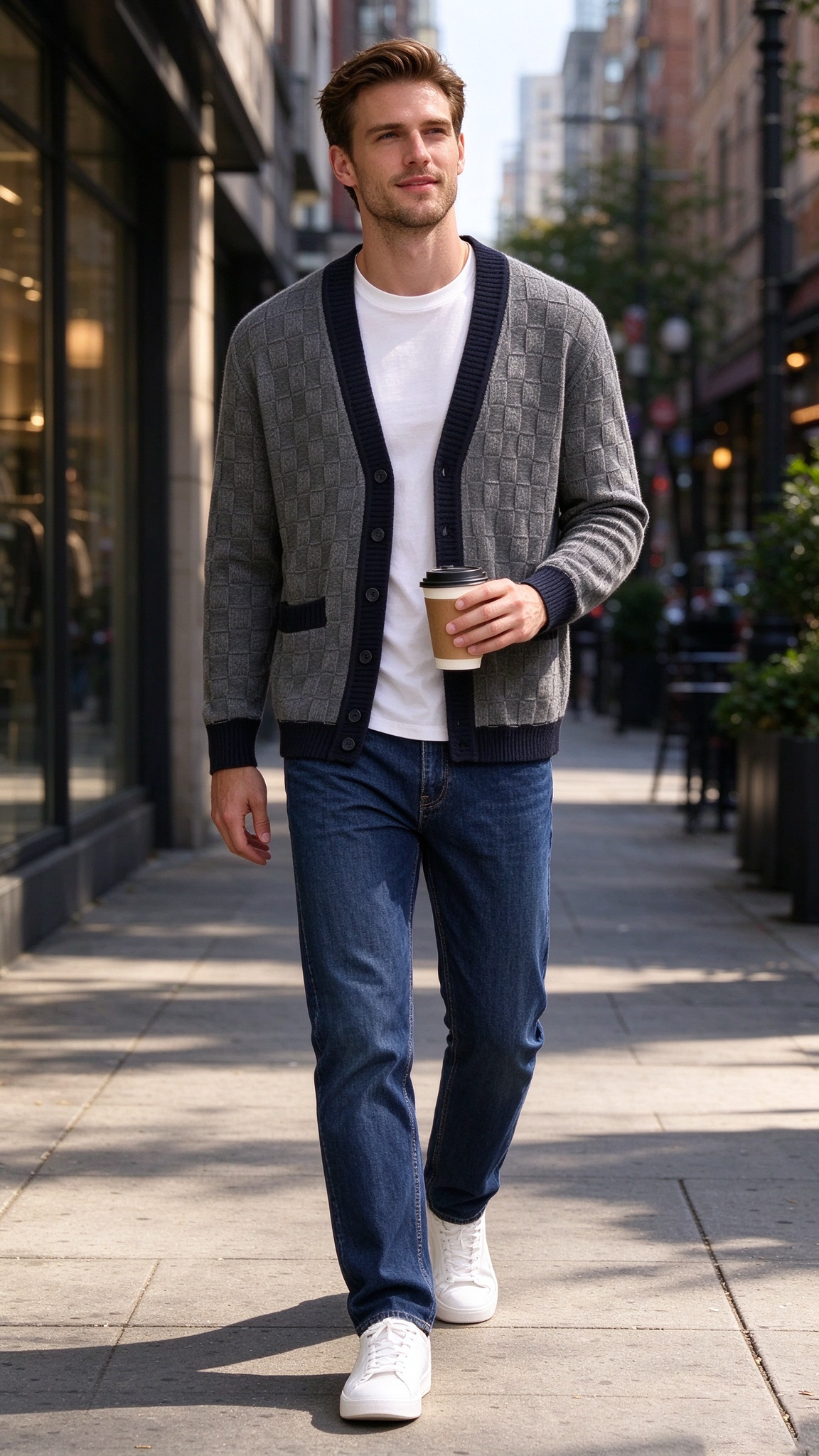 Men’s Comfortable Contrast-Trim Knit Cardigan