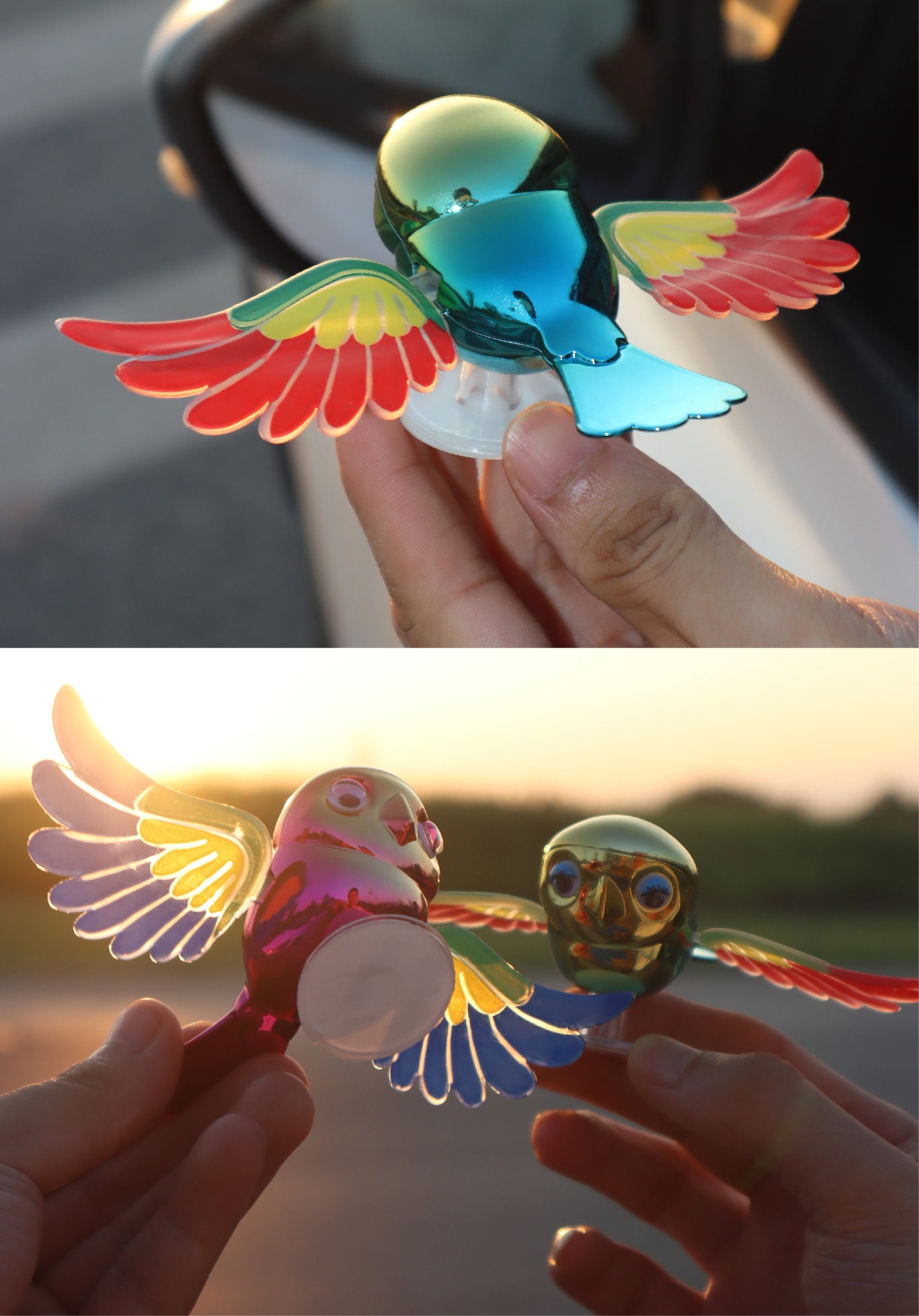 Cute Flying Companion Bird Car Ornament - Wind-Powered Flapping Wings Decoration for Dashboard, Roof, Mirror & Motorcycle
