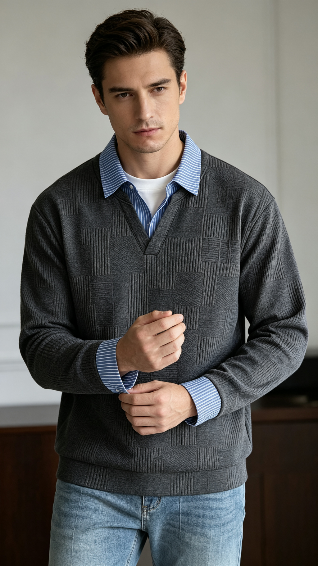 Men's Casual Mock Two-Piece Sweatshirt