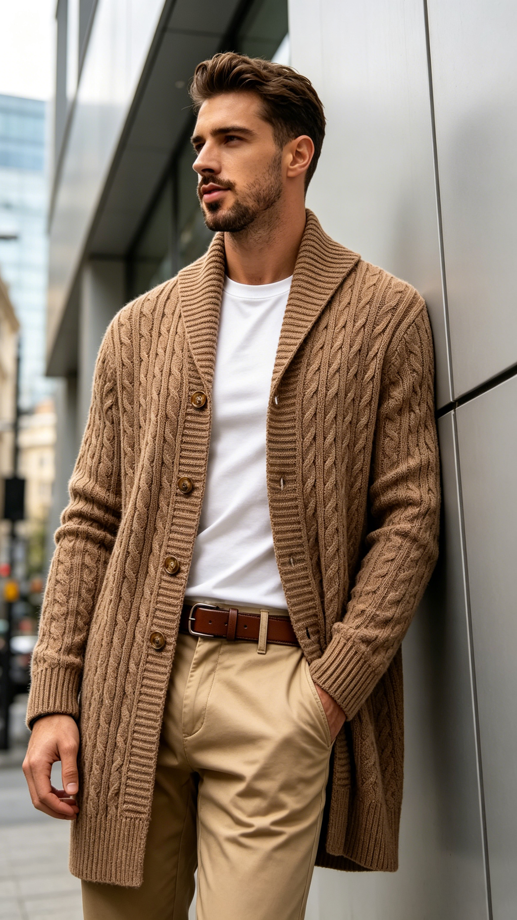 Men's Vintage Longline Knit Cardigan Sweater