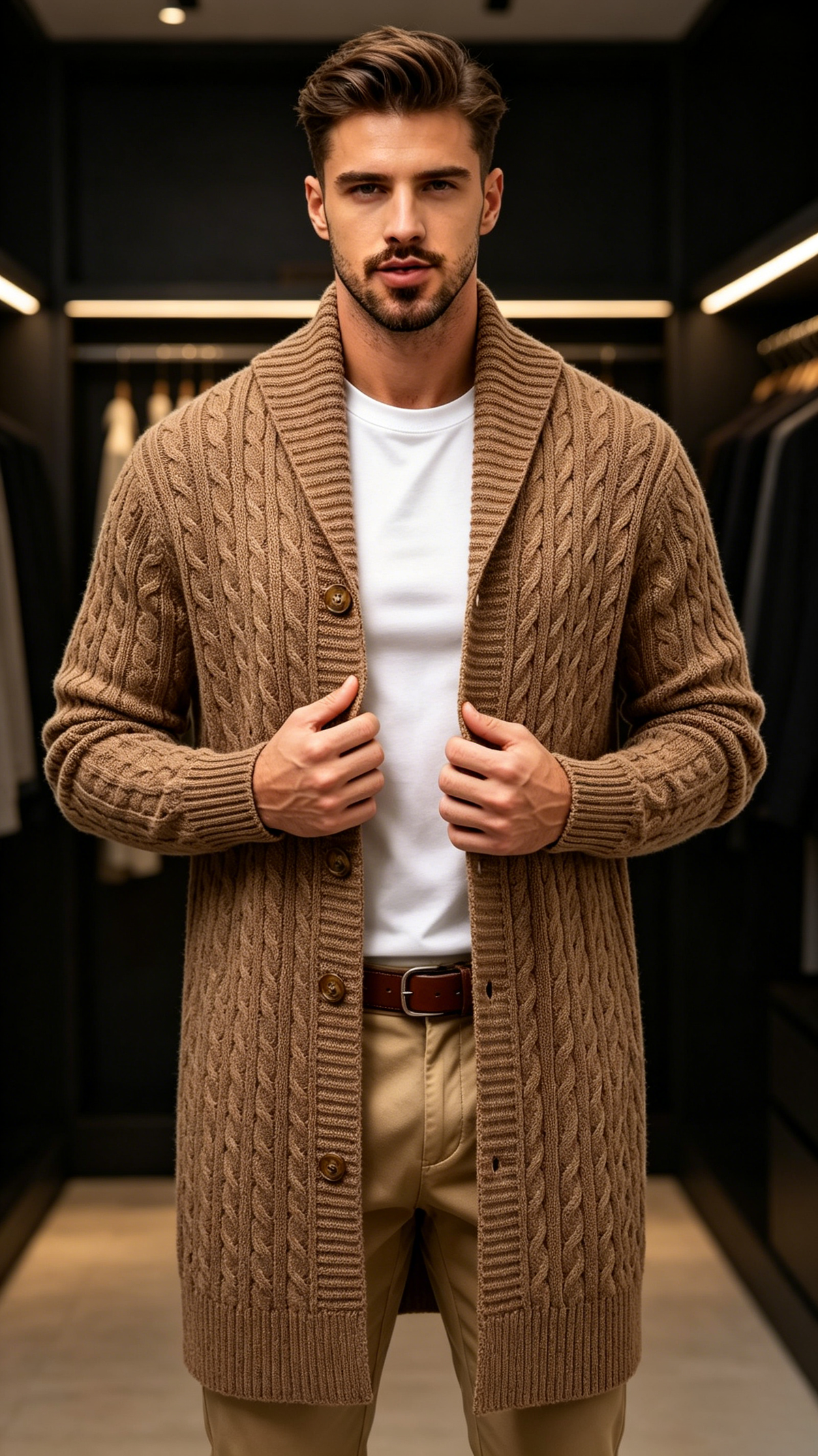 Men's Vintage Longline Knit Cardigan Sweater