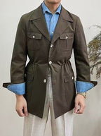 Lapel Lightweight Safari Cargo Jacket Casual Blazer