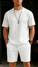 Men's Premium Checkerboard Knit Crewneck Tee & Shorts Set