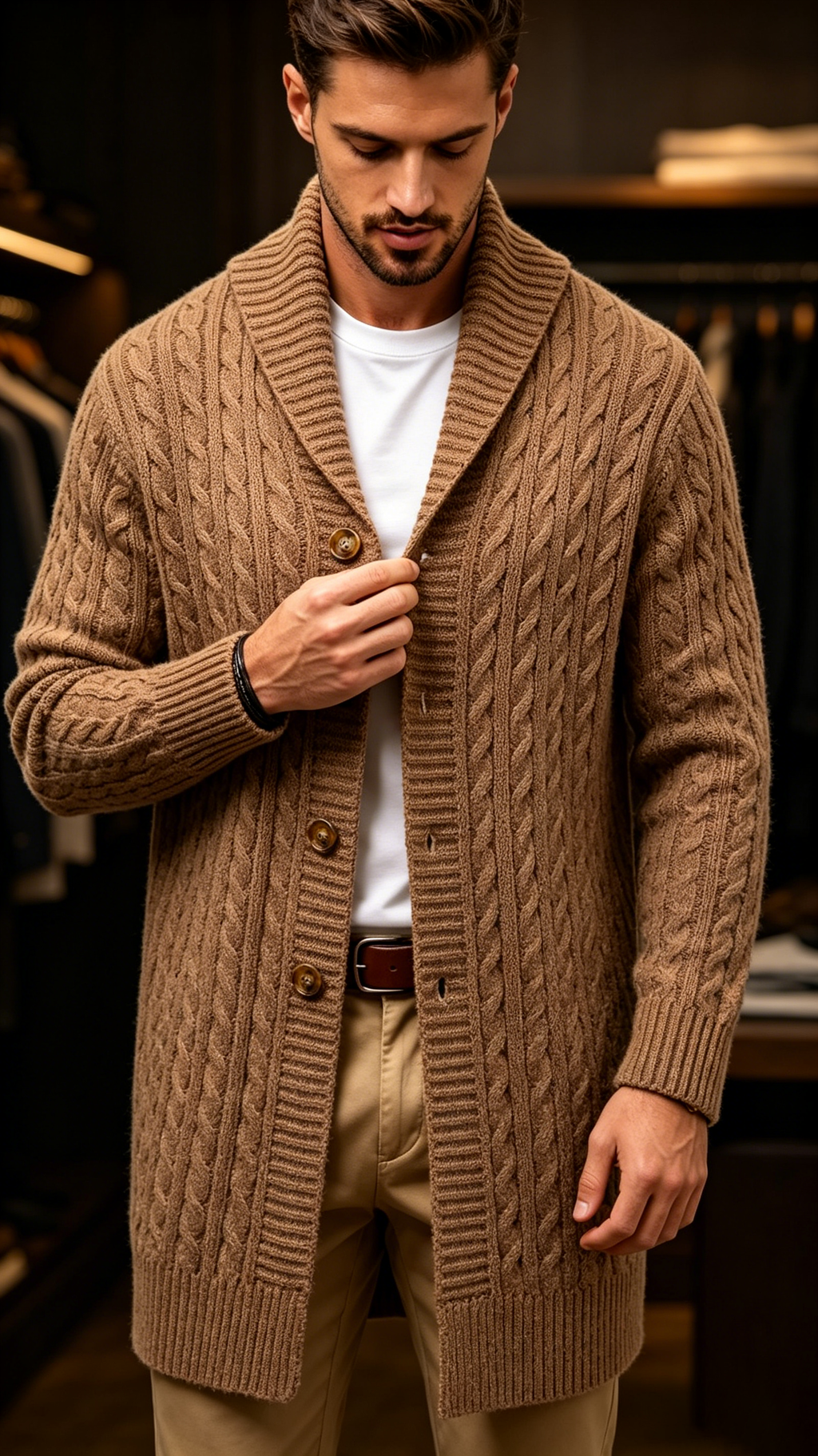 Men's Vintage Longline Knit Cardigan Sweater