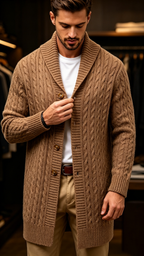 Men's Vintage Longline Knit Cardigan Sweater