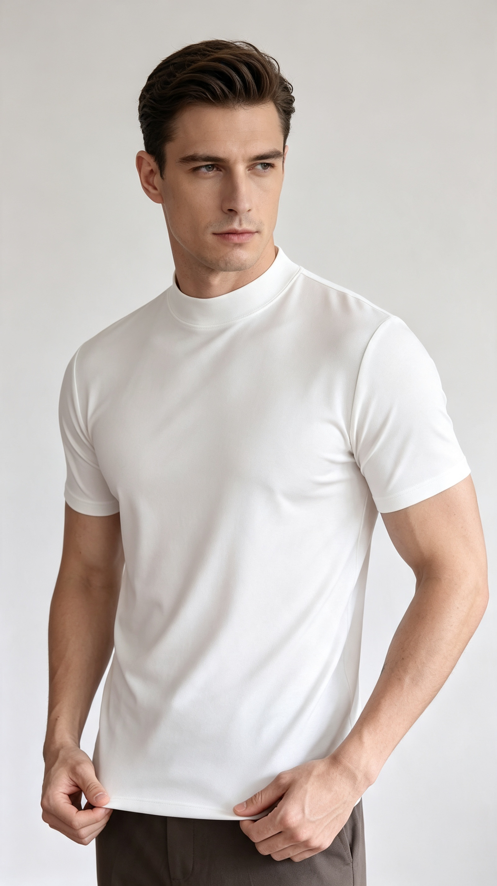 Men's Premium Mock Neck Fitted Short-Sleeve Base T-Shirt