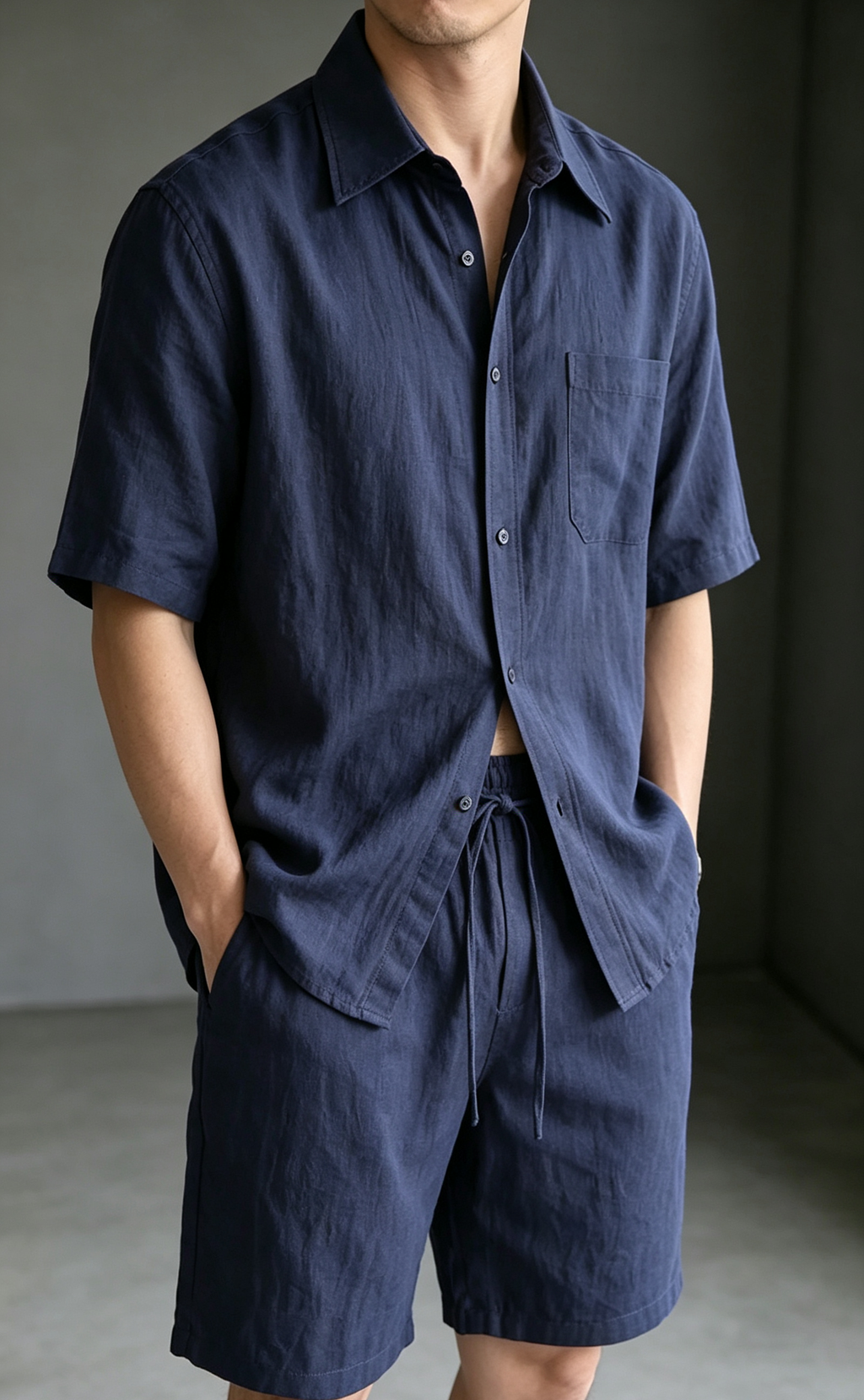 Men's Premium Linen-Look Short-Sleeve Shirt & Shorts Set
