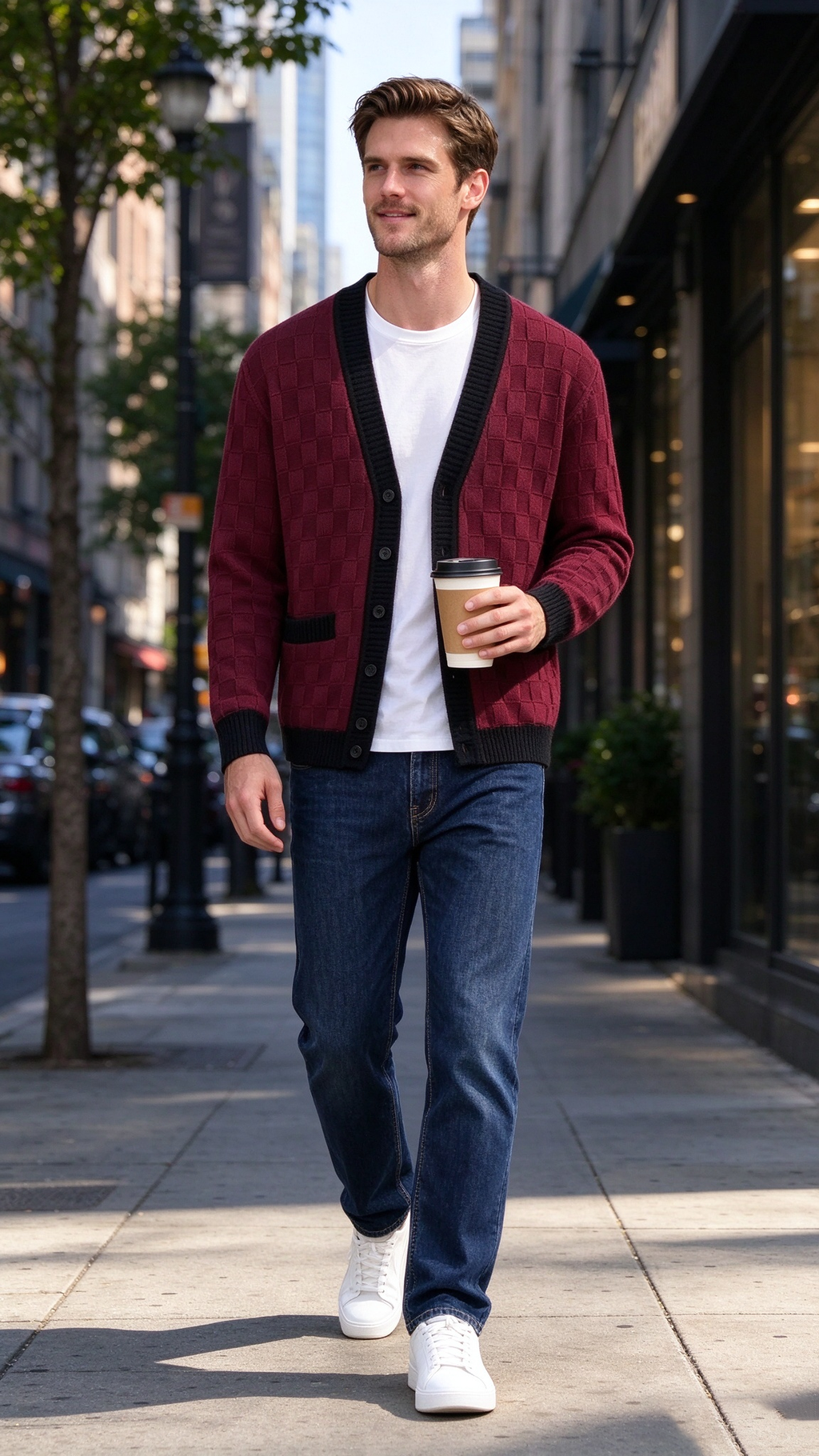 Men’s Comfortable Contrast-Trim Knit Cardigan