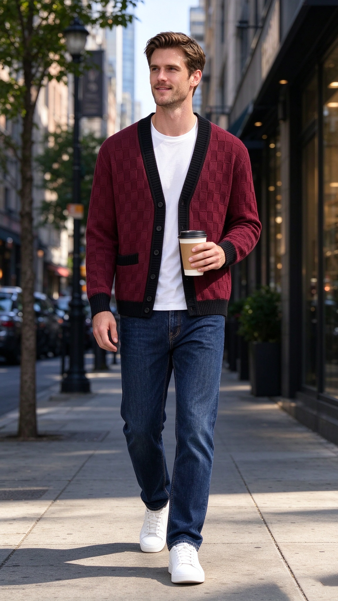 Men’s Comfortable Contrast-Trim Knit Cardigan