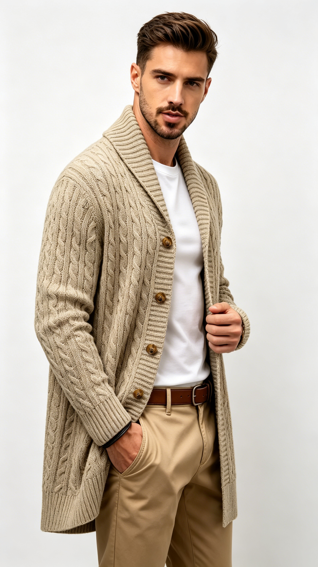 Men's Vintage Longline Knit Cardigan Sweater