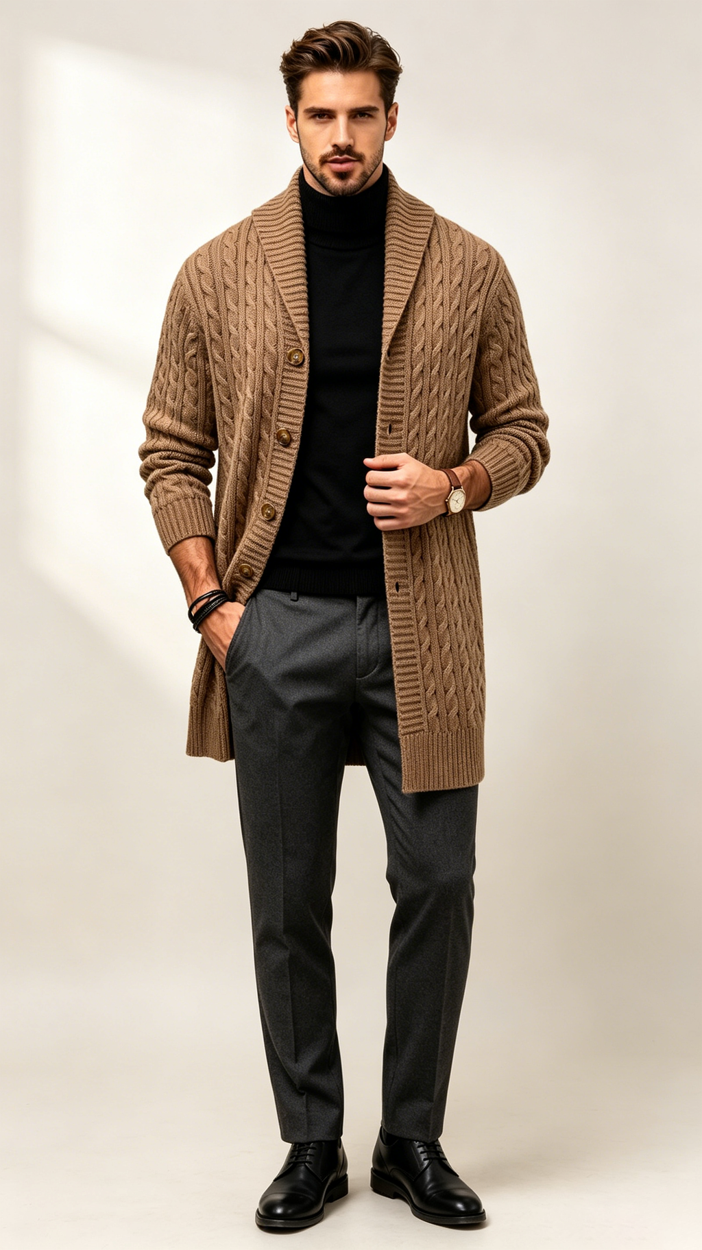 Men's Vintage Longline Knit Cardigan Sweater