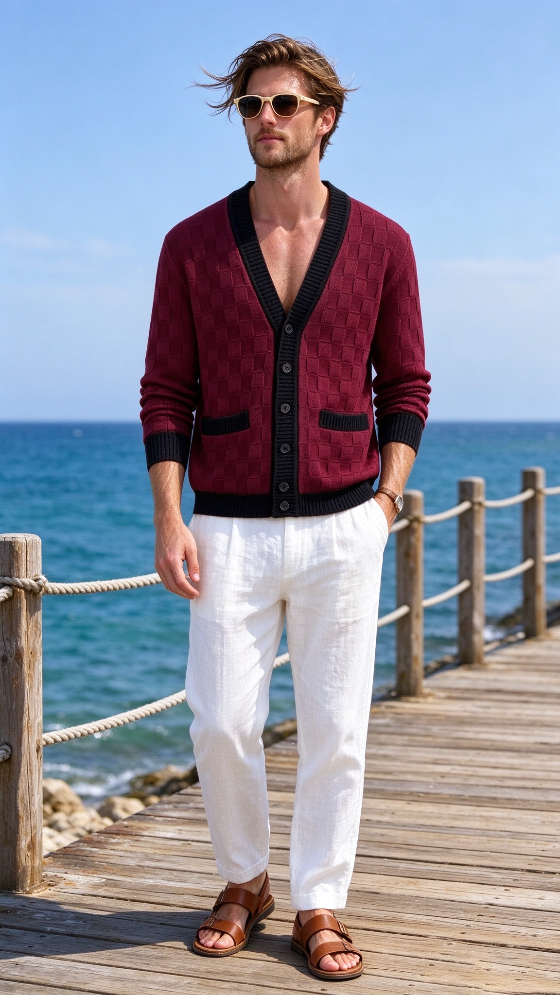 Men’s Comfortable Contrast-Trim Knit Cardigan