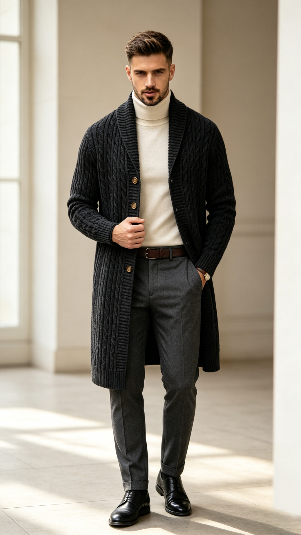Men's Vintage Longline Knit Cardigan Sweater