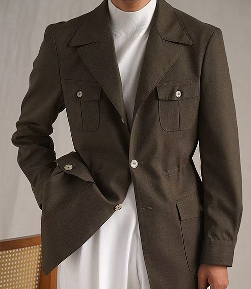 Lapel Lightweight Safari Cargo Jacket Casual Blazer