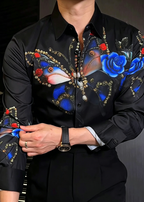 Luxury Baroque Butterfly Rhinestone Printed Shirt - Men's Slim Fit Non-Iron Vintage Dandy Dress Shirt