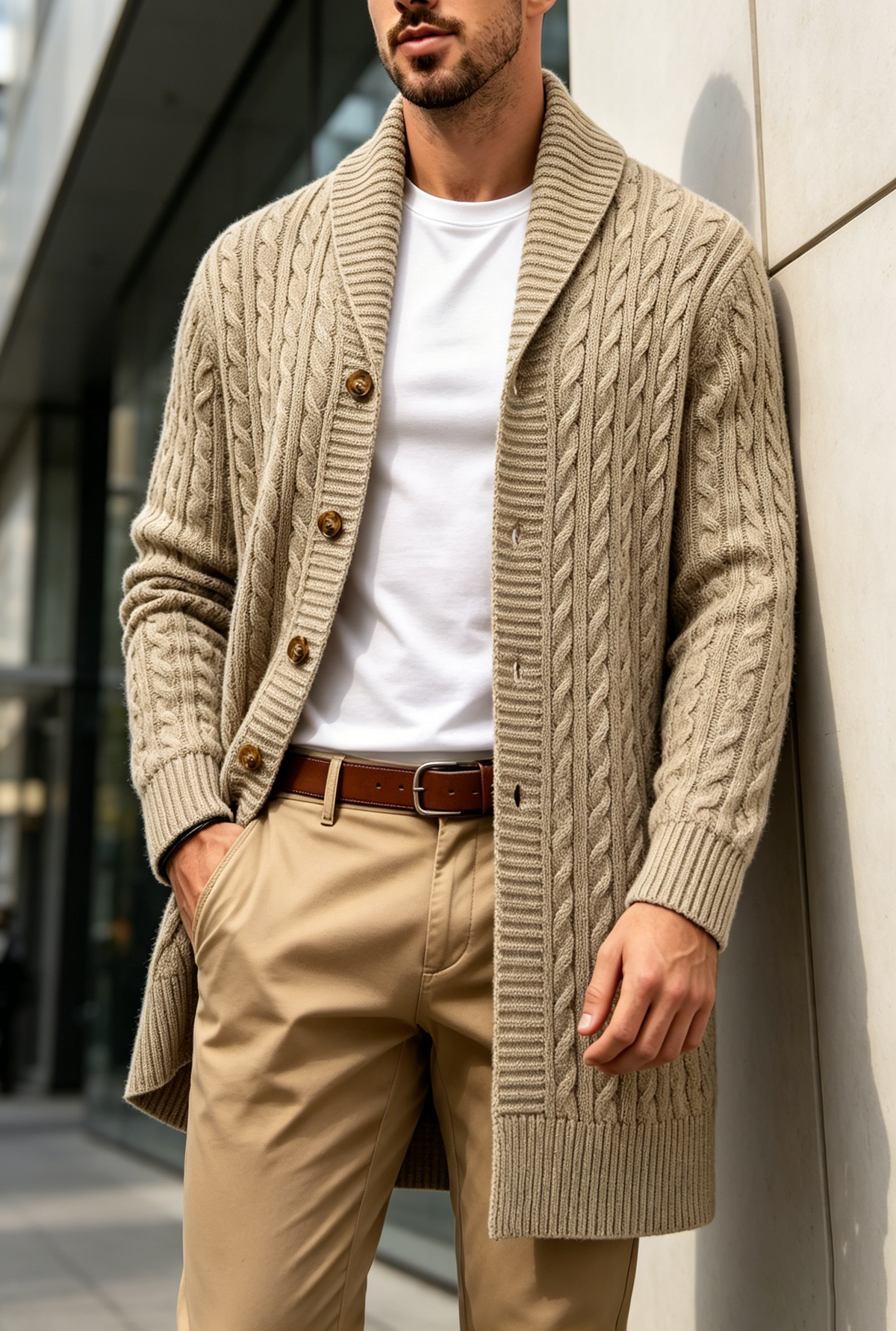 Men's Vintage Longline Knit Cardigan Sweater