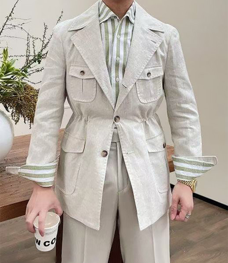 Lapel Lightweight Safari Cargo Jacket Casual Blazer