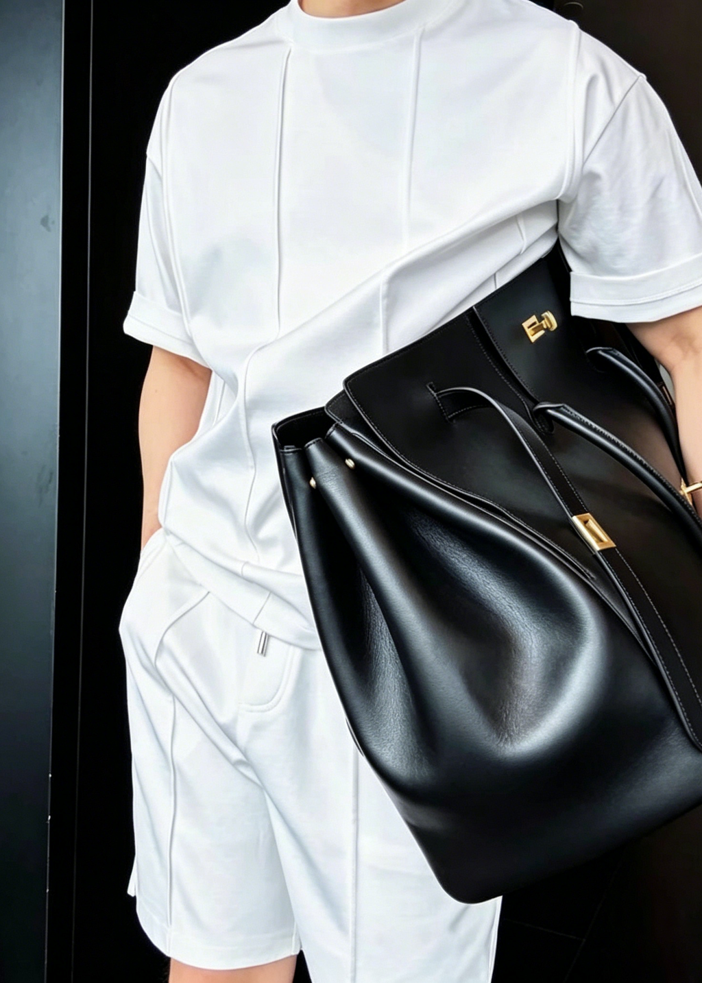 Men's Minimalist Urban Lounge Set – Premium Crew Neck T-Shirt & Tailored Shorts Two-Piece Outfit