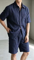 Men's Premium Linen-Look Short-Sleeve Shirt & Shorts Set