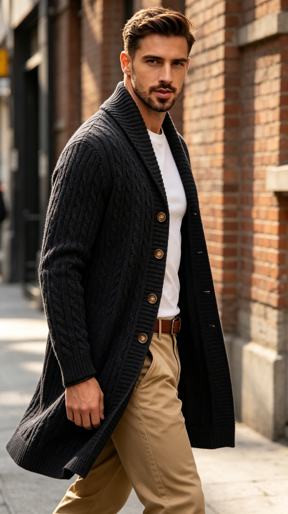 Men's Vintage Longline Knit Cardigan Sweater