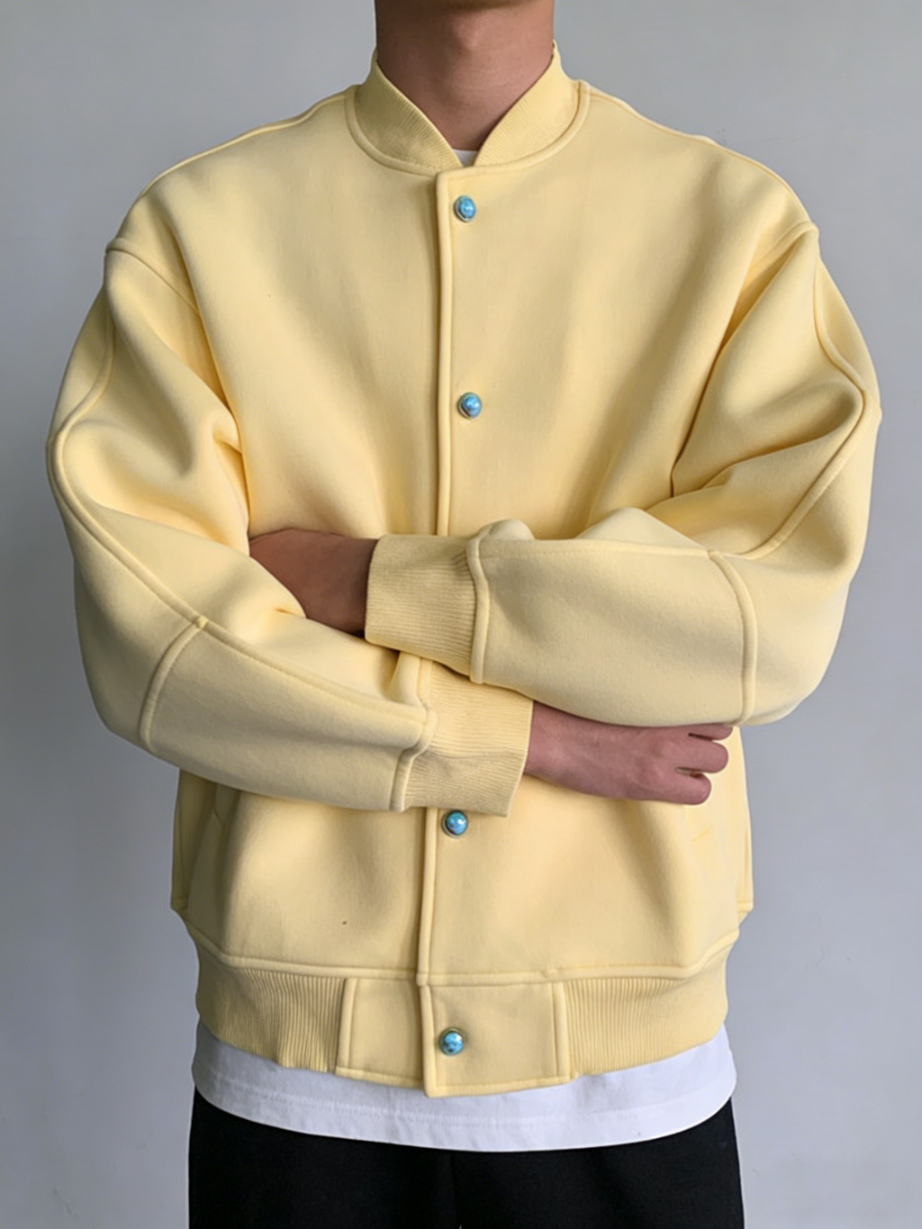Men’s Smart Casual Stand Collar Jacket – Turquoise Accent Lightweight Coat