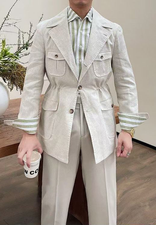 Lapel Lightweight Safari Cargo Jacket Casual Blazer