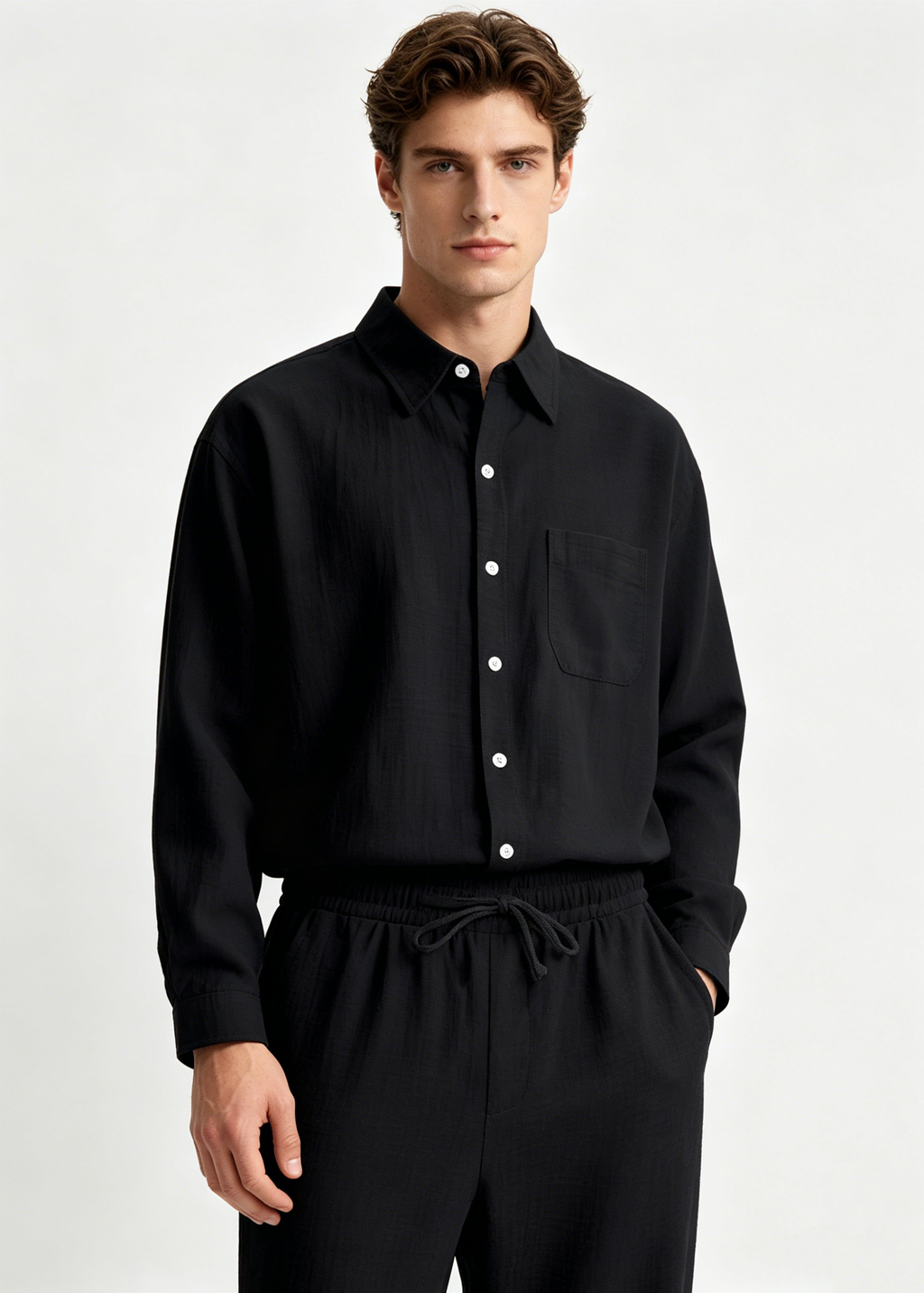Men's 2-Piece Linen Outfits Casual Long Sleeve Button Down Shirt and Pants Set Beach Vacation Suits
