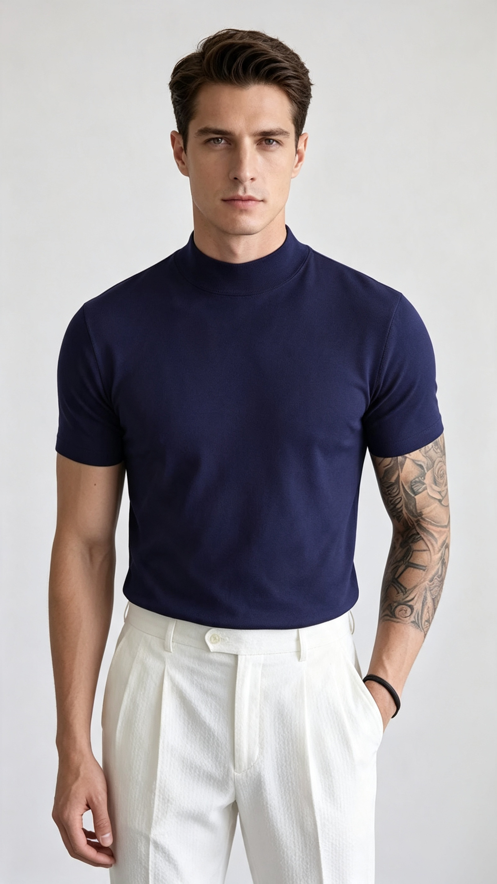 Men's Premium Mock Neck Fitted Short-Sleeve Base T-Shirt