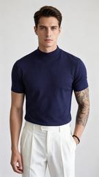 Men's Premium Mock Neck Fitted Short-Sleeve Base T-Shirt