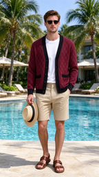 Men’s Comfortable Contrast-Trim Knit Cardigan