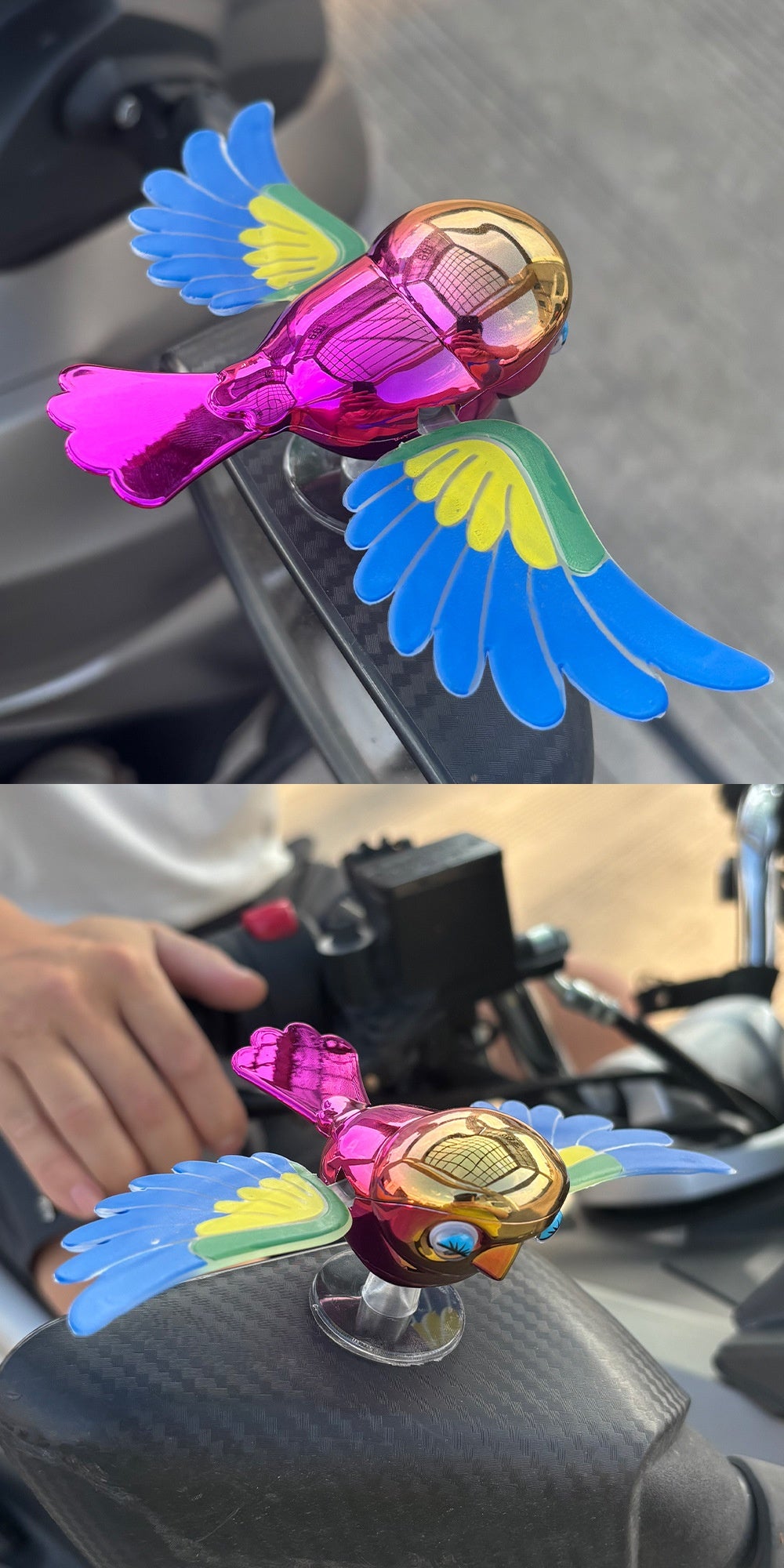 Cute Flying Companion Bird Car Ornament - Wind-Powered Flapping Wings Decoration for Dashboard, Roof, Mirror & Motorcycle