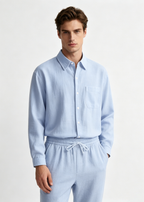 Men's 2-Piece Linen Outfits Casual Long Sleeve Button Down Shirt and Pants Set Beach Vacation Suits