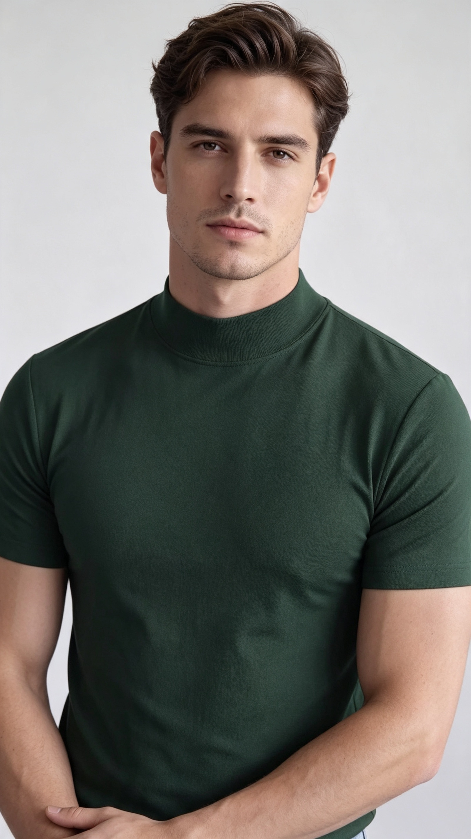 Men's Premium Mock Neck Fitted Short-Sleeve Base T-Shirt