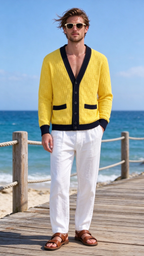 Men’s Comfortable Contrast-Trim Knit Cardigan
