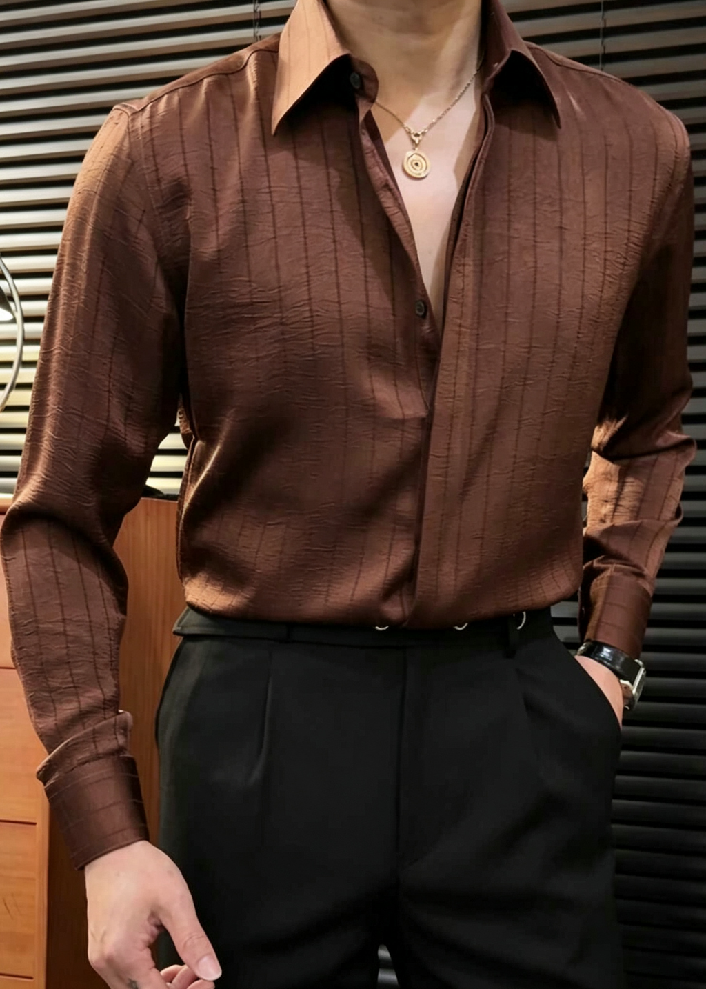 Men's Premium Textured Stripe Shirt – Luxury Casual Slim Fit Button Up Shirt