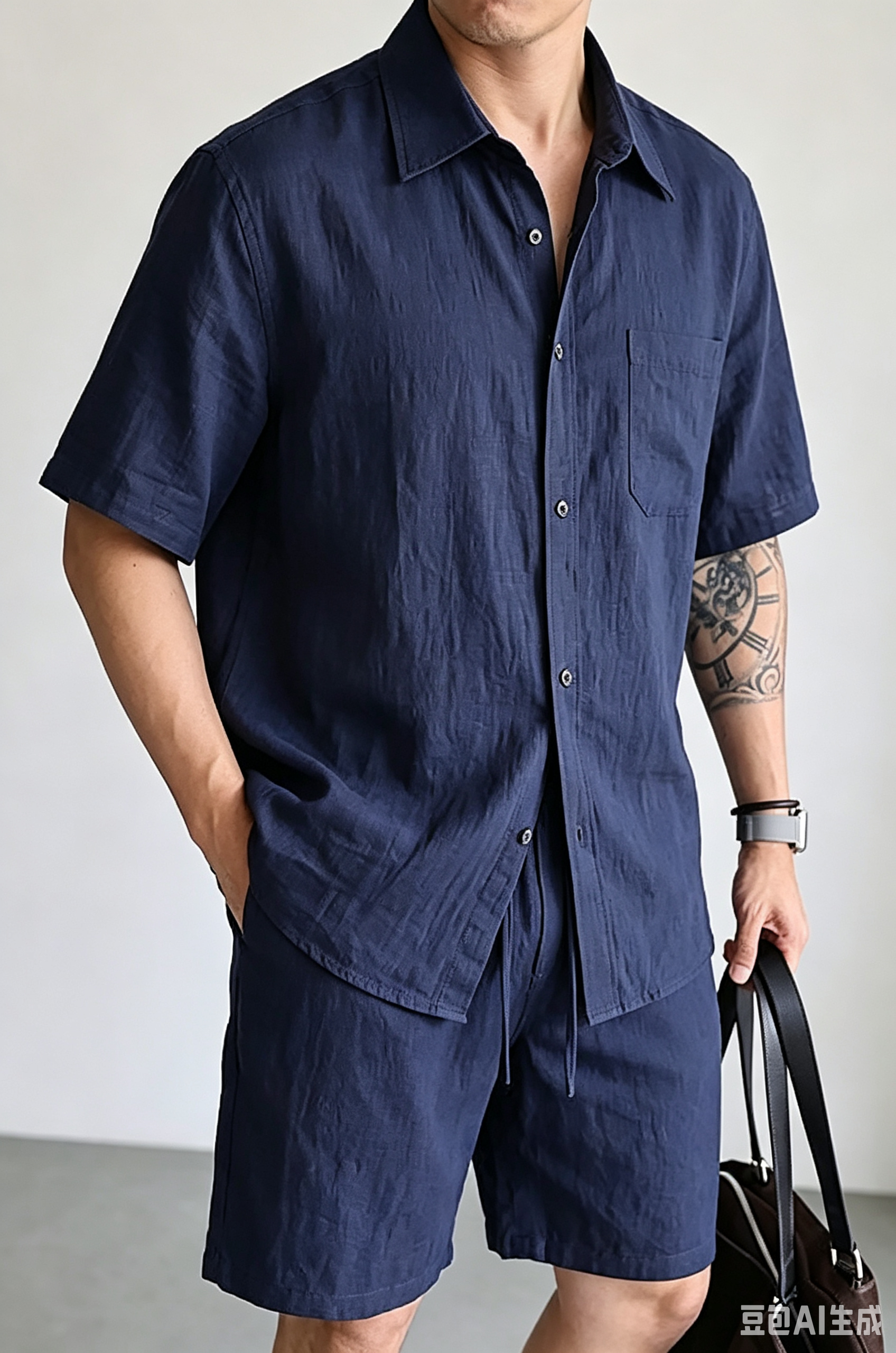 Men's Premium Linen-Look Short-Sleeve Shirt & Shorts Set