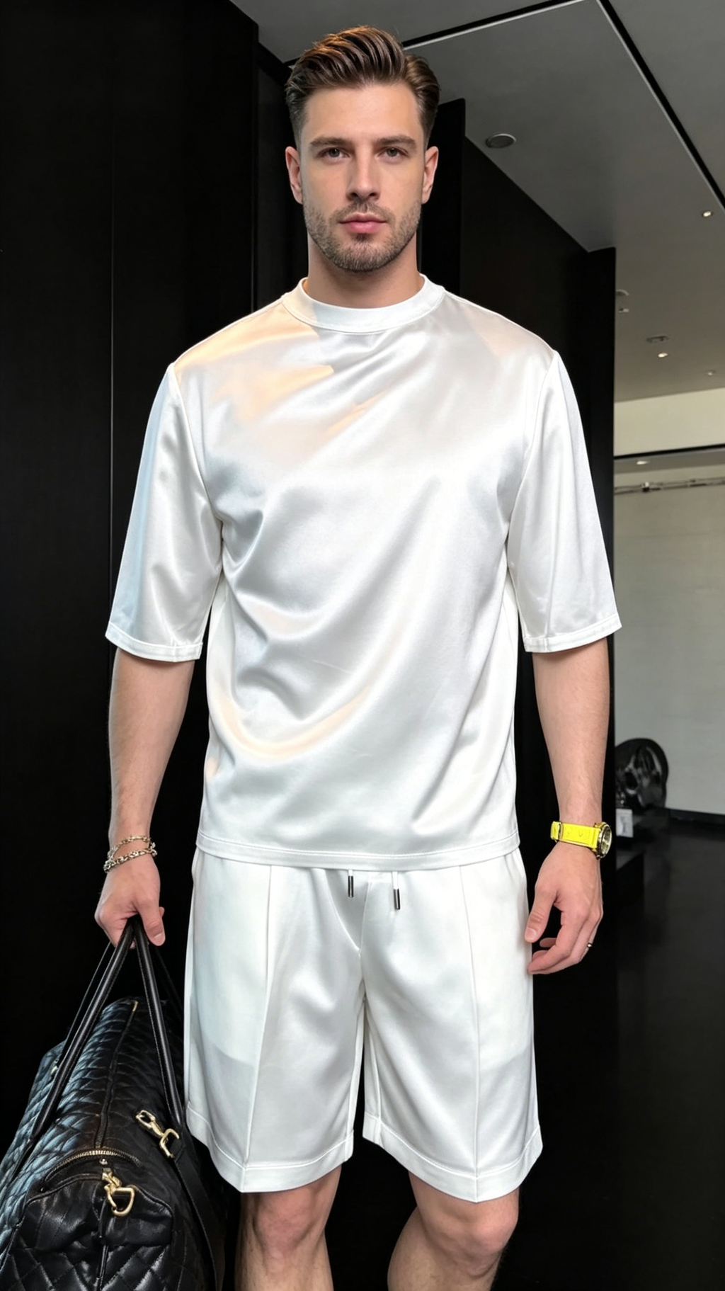 Solid Color Silky Short-Sleeve Set