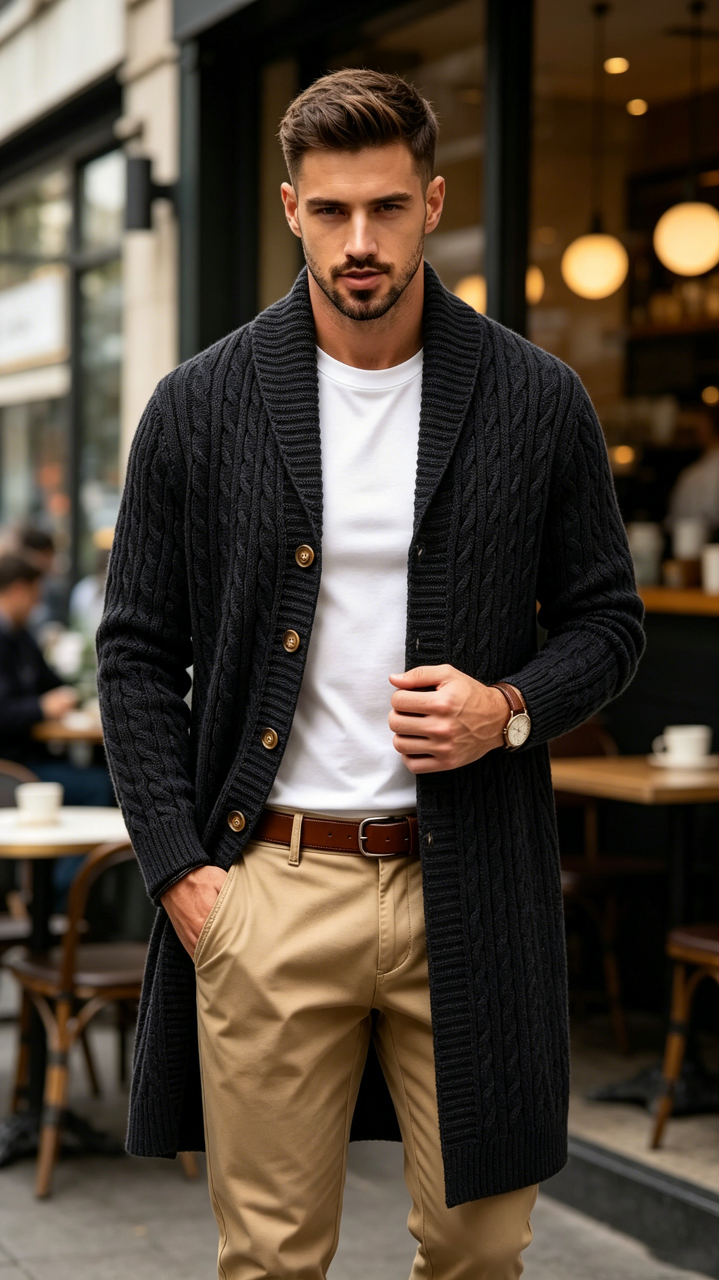Men's Vintage Longline Knit Cardigan Sweater