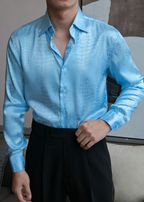 Men's Luxury Embossed Crocodile Pattern Satin Shirt - Wrinkle-Free Silk-Like Acetate Formal Dress Shirt