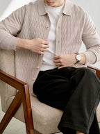 Men's Casual Polo Collar Button-Up Knit Cardigan