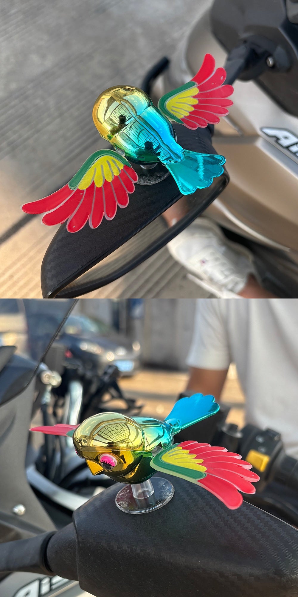 Cute Flying Companion Bird Car Ornament - Wind-Powered Flapping Wings Decoration for Dashboard, Roof, Mirror & Motorcycle