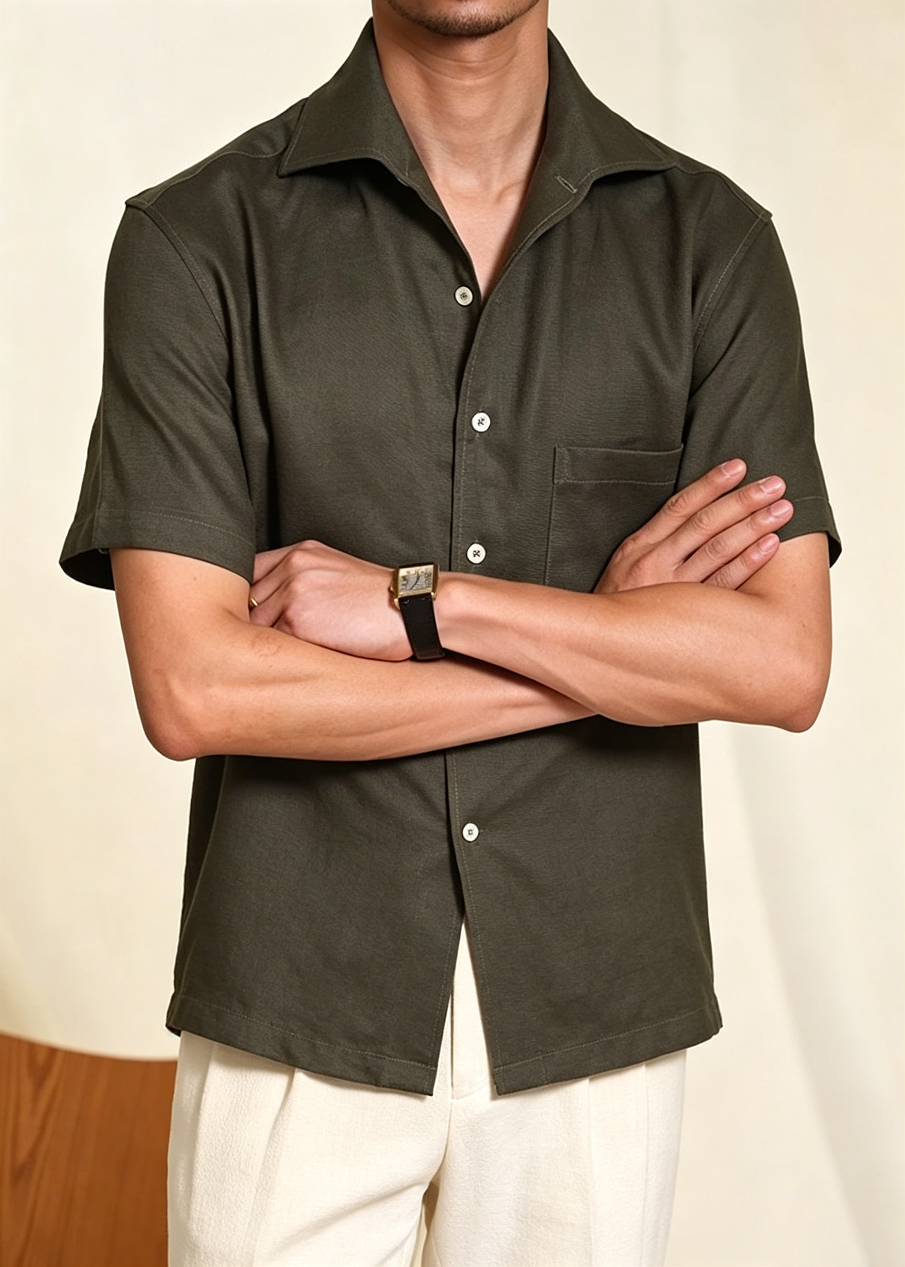 Men's Italian Vintage Linen Cotton Shirt | Lightweight Breathable One-Piece Camp Collar Resort Wear
