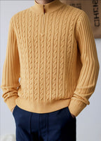 Men's Old Money Cable Knit Quarter-Zip Sweater